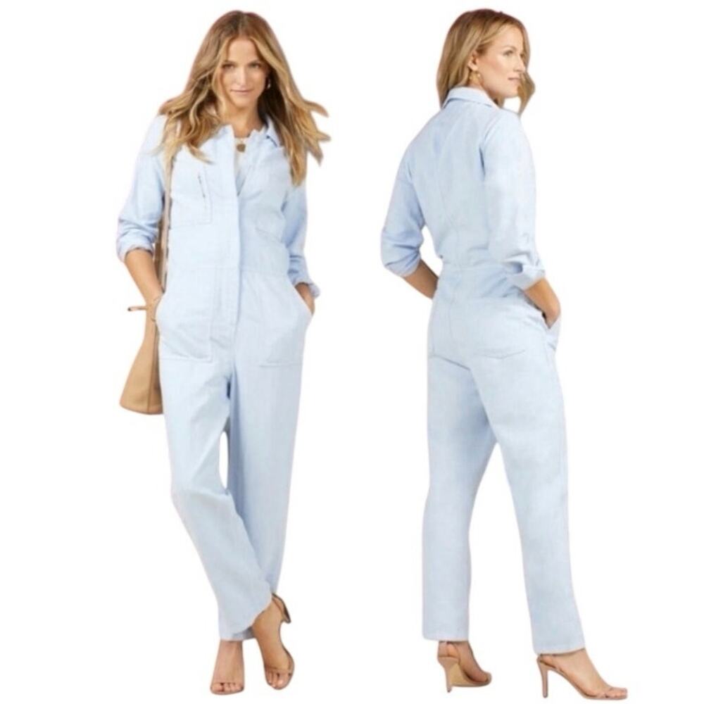 Outerknown Organic Cotton Station Utility jumpsuit Coveralls Heather Blue Large